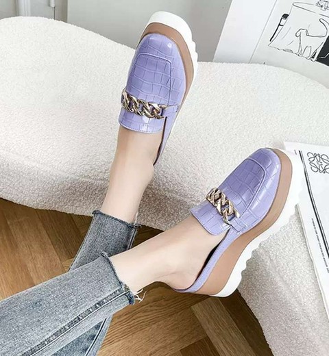 Thick-Soled Platform Heels With Closed Toe half Shoes