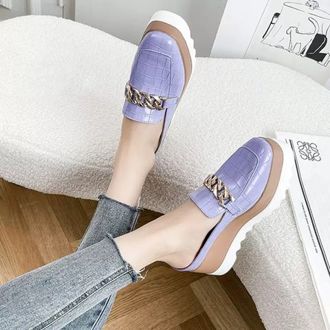 Thick-Soled Platform Heels With Closed Toe half Shoes