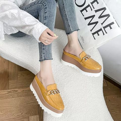 Thick-Soled Platform Heels With Closed Toe half Shoes
