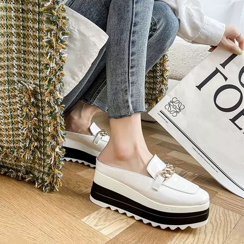 Thick-Soled Platform Heels With Closed Toe half Shoes