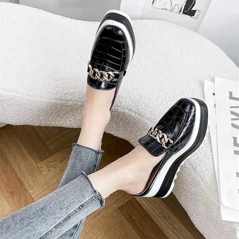 Thick-Soled Platform Heels With Closed Toe half Shoes