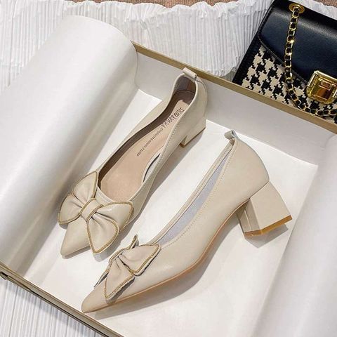 Pointed Shallow Mouth Thick Heel
