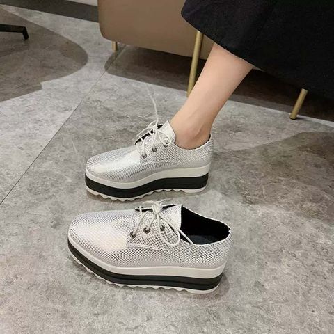 Scaled Leather  Thick Bottom Square Head Women Shoes