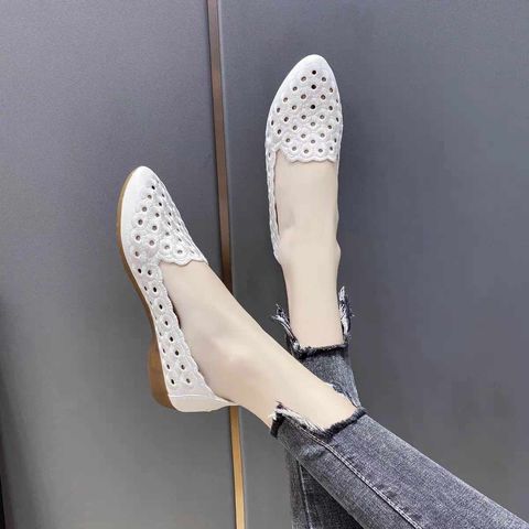 Cowhide Soft Sole  Embroidery  Wedge Heel Shoes