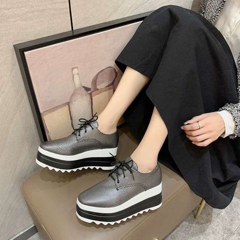 Scaled Leather  Thick Bottom Square Head Women Shoes