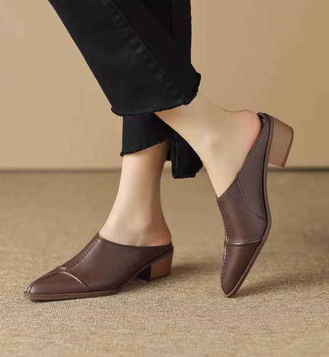 Genuine Leather Closed Toe Half Slippers For Women