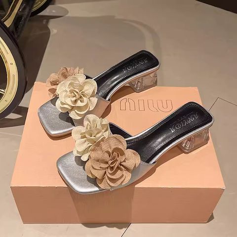 French Fairy Style Flower Crystal Thick Heel