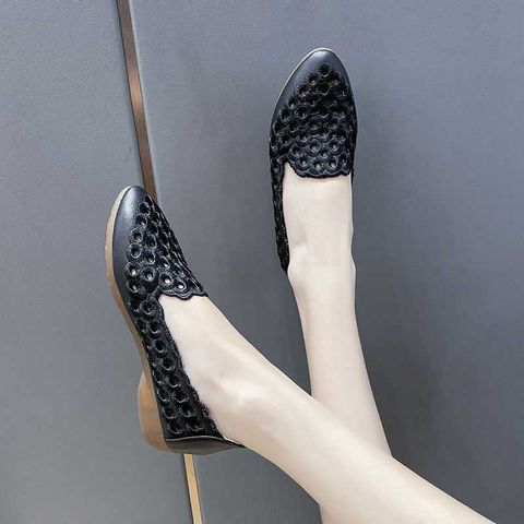 Cowhide Soft Sole  Embroidery  Wedge Heel Shoes