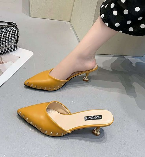 Rivet Half Slippers For Women Summer Outdoor Wear  Pointed Shoes