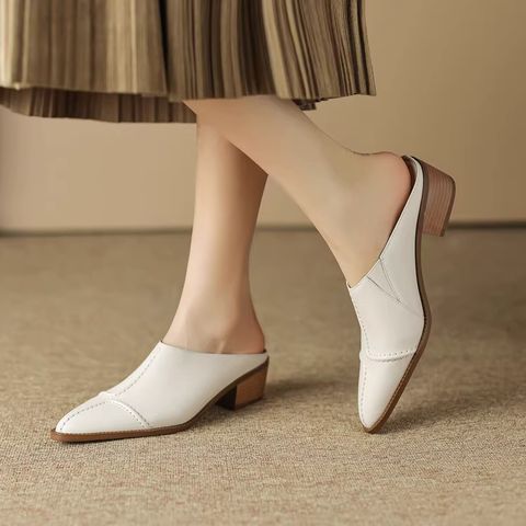 Genuine Leather Closed Toe Half Slippers For Women