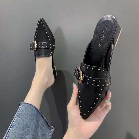 Korean Retro Mid-Heel Pointed Sandals For Women
