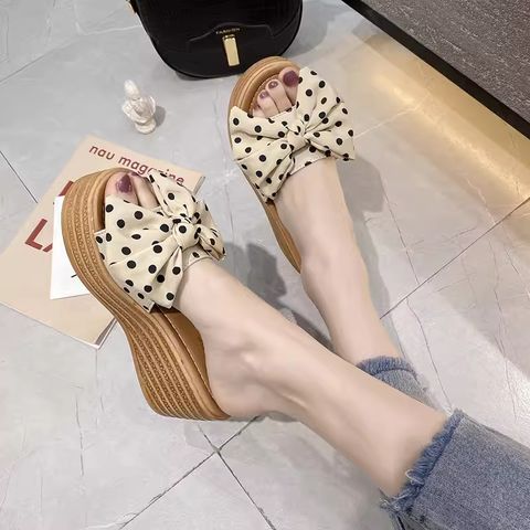 Polka Dot Wedge Heel Sandals For Women