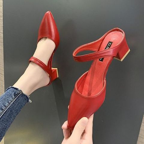 Pointed Sandals For Women Fashionable Mid-Heeled Thick-Heeled