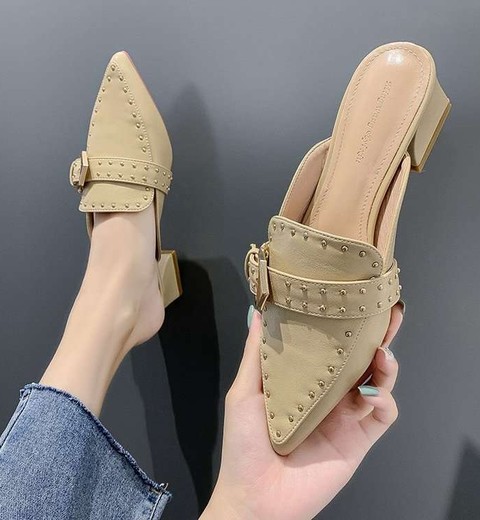Korean Retro Mid-Heel Pointed Sandals For Women