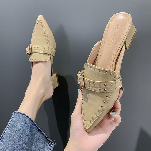 Korean Retro Mid-Heel Pointed Sandals For Women