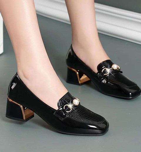 Brand Special  Square Head Loafers mid-Heel Thick