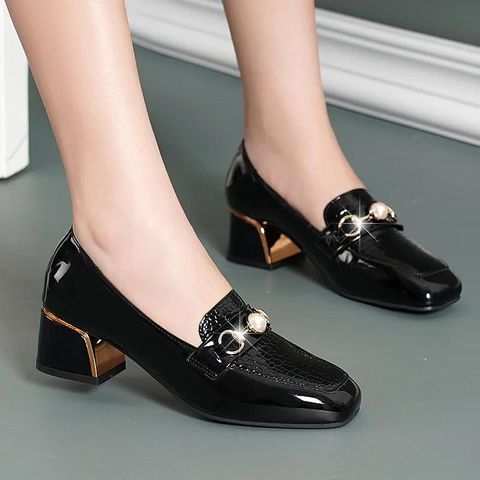 Brand Special  Square Head Loafers mid-Heel Thick