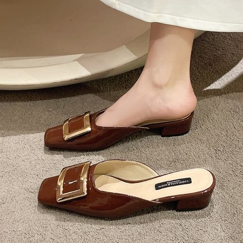 Metal Square Toe Thick Heel