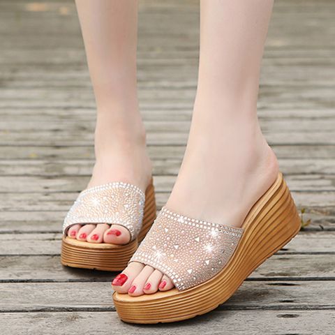 Fashionable High Heel Wedge  Flip Flops Thick Bottom Shoes