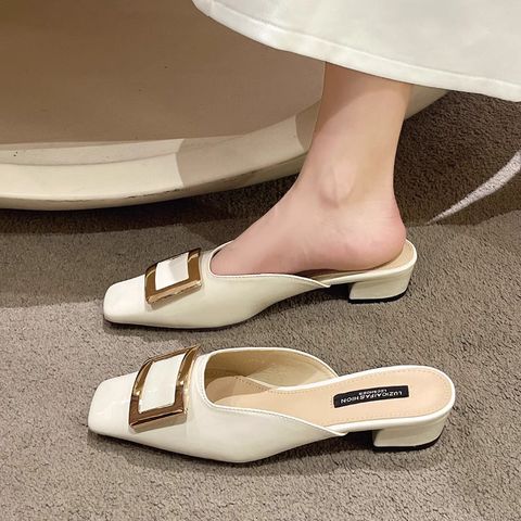 Metal Square Toe Thick Heel