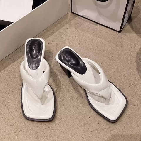 Square Toe Thongs Thick Heel Sandals