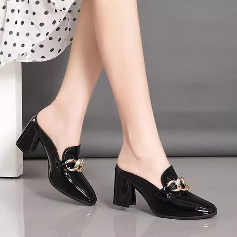 High-Heeled Half-Slip Closed-Toe Half- Shoes