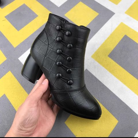 Ankle Boots  Thick Heel Mid-Heel Shoes Women's Boots Genuine Leather