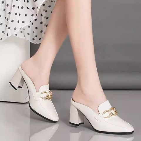 High-Heeled Half-Slip Closed-Toe Half- Shoes