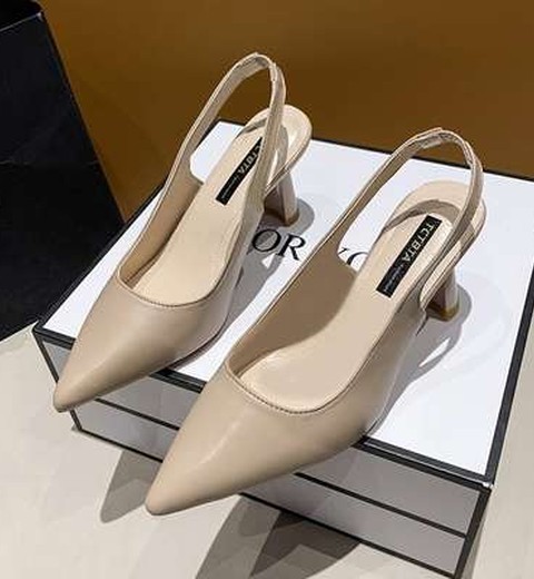 Baotou Sandals  Pointed Thick High Heel