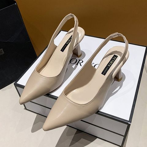 Baotou Sandals  Pointed Thick High Heel