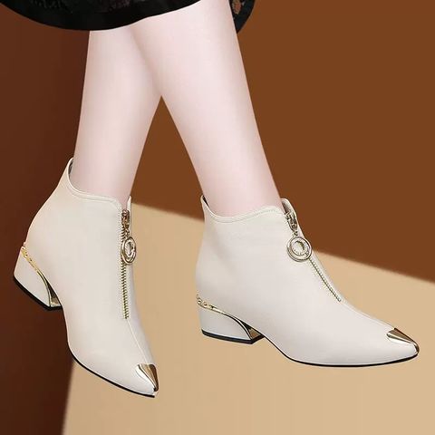 Genuine Leather Women's Pointed Thick Heel Shoes