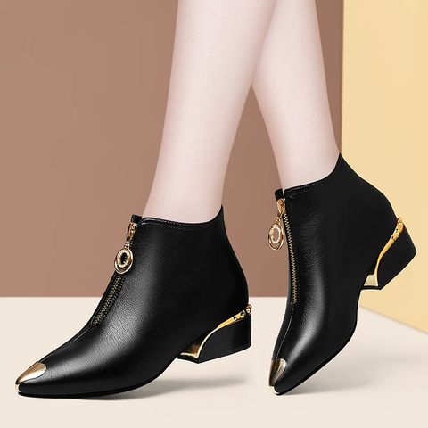 Genuine Leather Women's Pointed Thick Heel Shoes