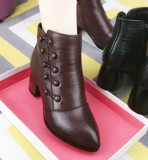 Ankle Boots  Thick Heel Mid-Heel Shoes Women's Boots Genuine Leather
