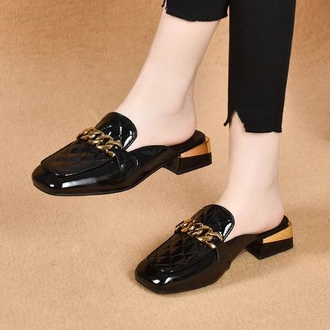 Half Slippers For Women New Patent Leather Thick Heel loafers