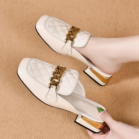 Half Slippers For Women New Patent Leather Thick Heel loafers