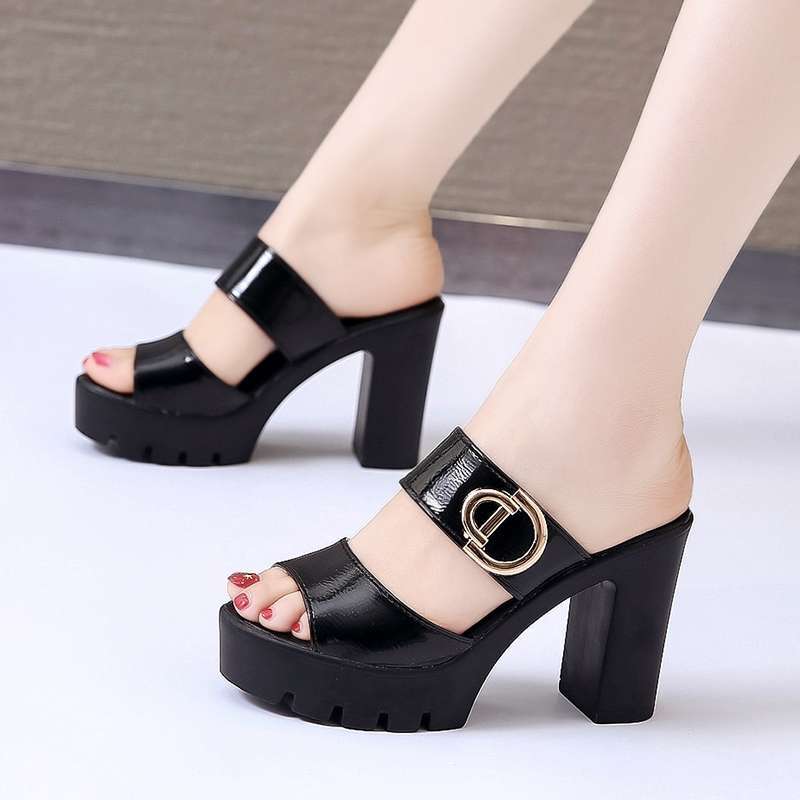 One-piece heel women's casual  leather sandals